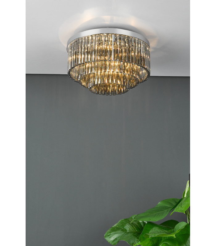 5 Light Flush Ceiling Light Polished Chrome Smoked Glass-9