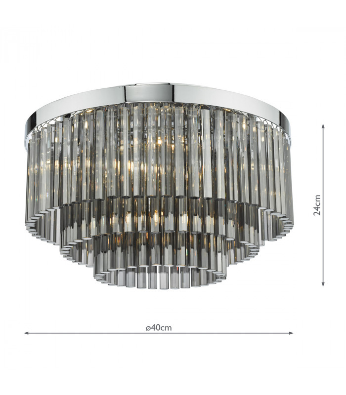 5 Light Flush Ceiling Light Polished Chrome Smoked Glass-10