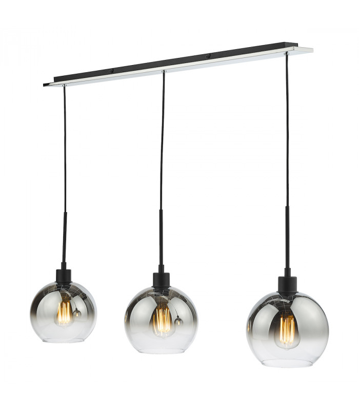 3 Light Bar Pendant Matt Black Ombre Smoked Glass-1