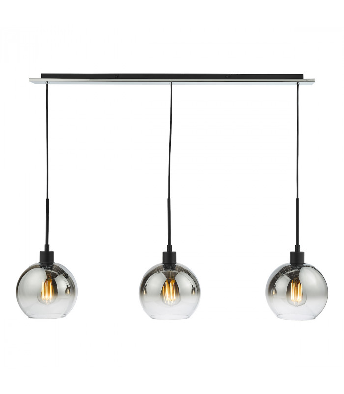 3 Light Bar Pendant Matt Black Ombre Smoked Glass-3