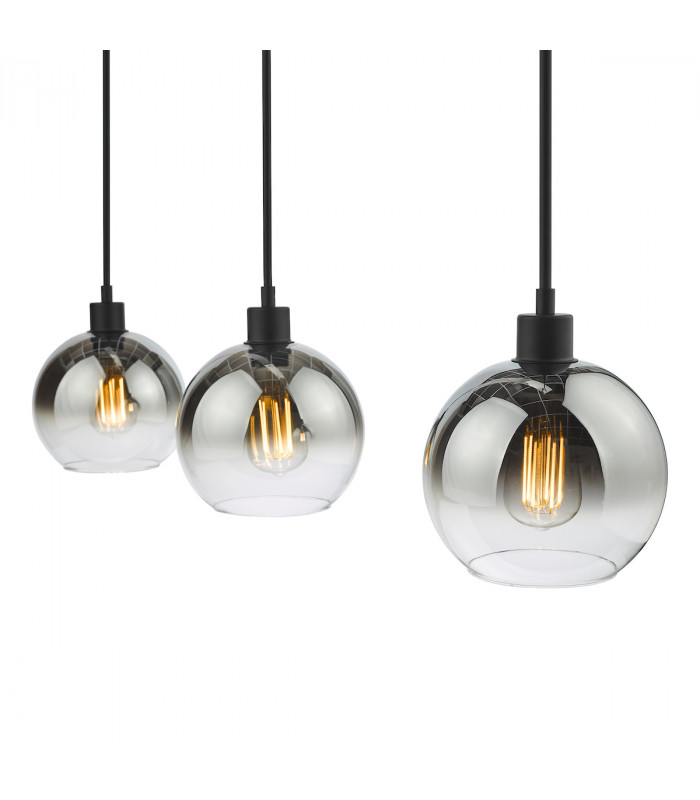 3 Light Bar Pendant Matt Black Ombre Smoked Glass-7