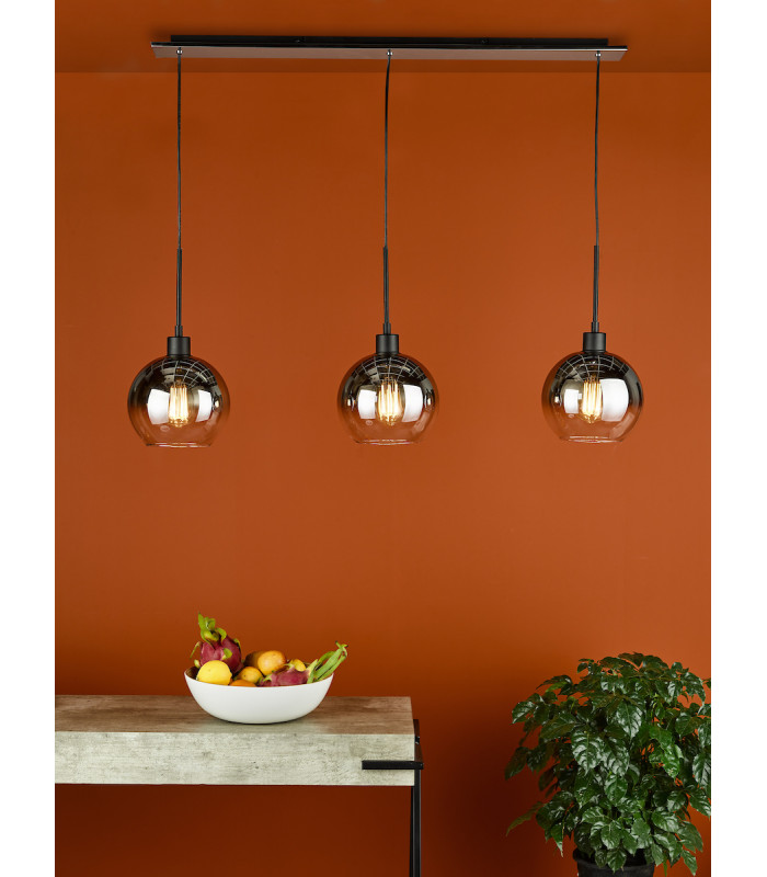 3 Light Bar Pendant Matt Black Ombre Smoked Glass-8