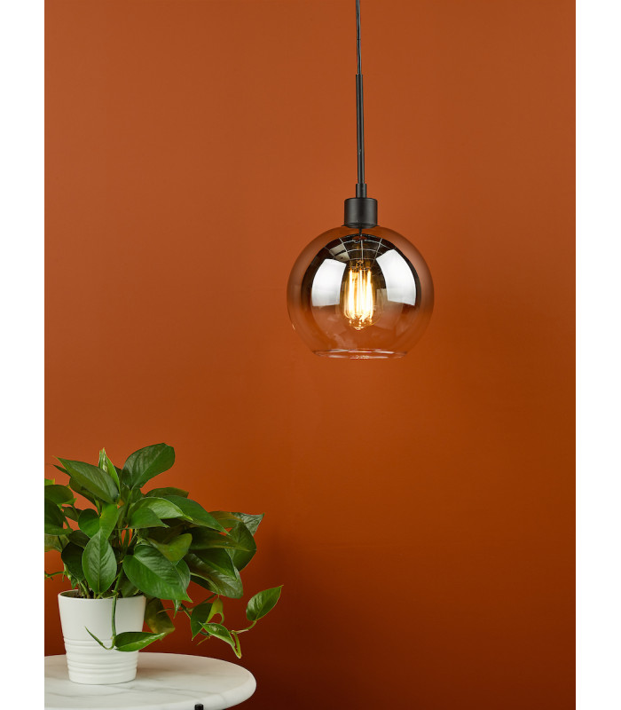 Single Pendant Matt Black Dome Ombre Smoked Glass-7