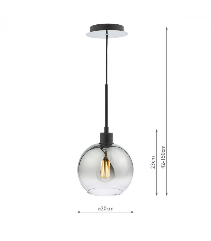 Single Pendant Matt Black Dome Ombre Smoked Glass