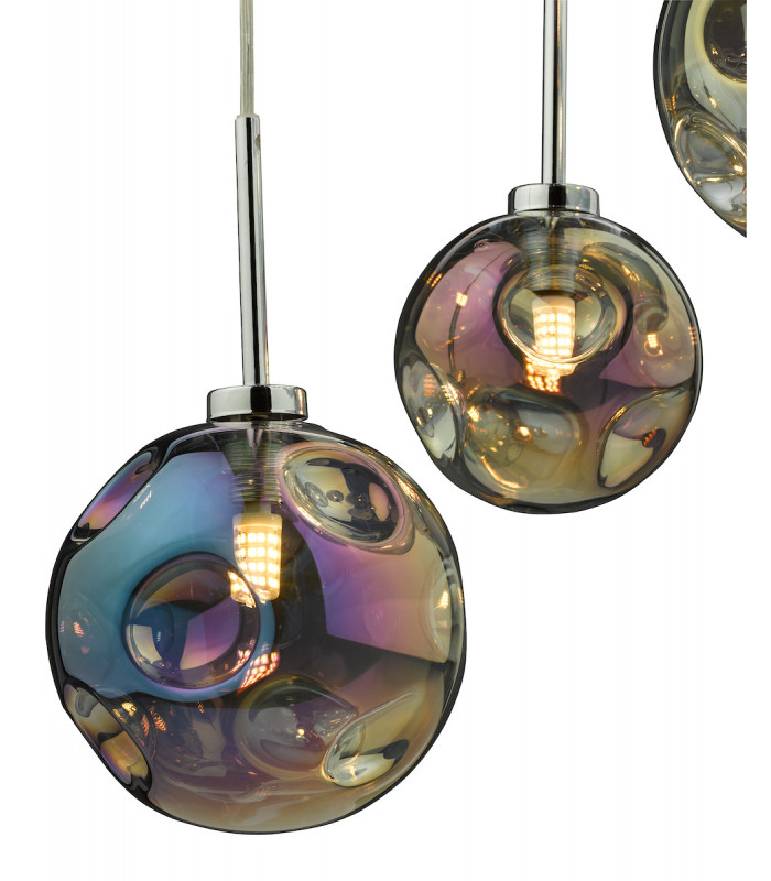 6 Light Cluster Pendant Polished Chrome Iridised Glass