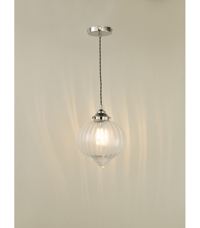1 Light Single Pendant Polished Nickel Glass-7