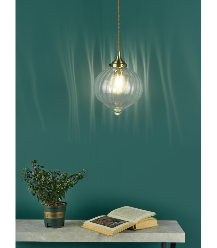 1 Light Single Pendant Antique Brass Glass-7