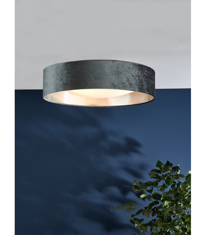 Cylindrical 3 Light Flush Velvet Dark Grey Shade 60Cm-6
