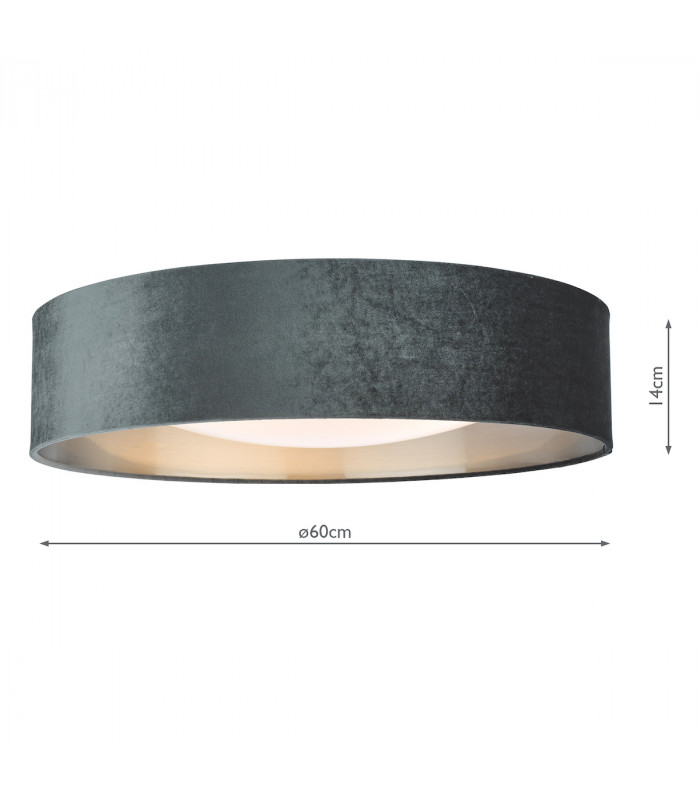 Cylindrical 3 Light Flush Velvet Dark Grey Shade 60Cm
