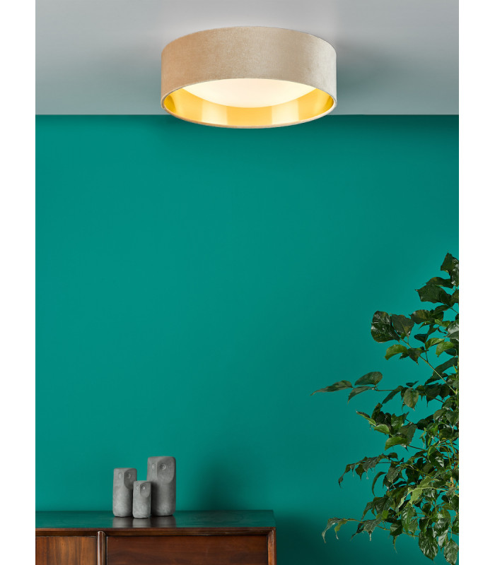 Cylindrical 2 Light Flush Lamp Velvet Taupe Shade 40Cm-4
