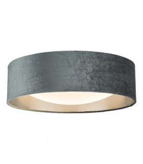 Cylindrical 2 Light Flush Lamp Velvet Dark Grey Shade 40Cm-1