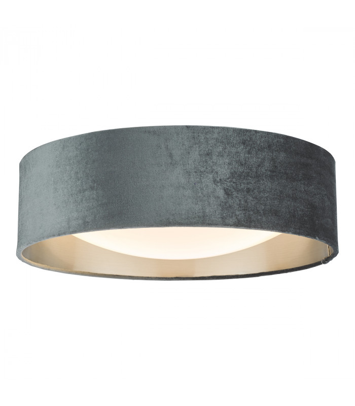 Cylindrical 2 Light Flush Lamp Velvet Dark Grey Shade 40Cm-1