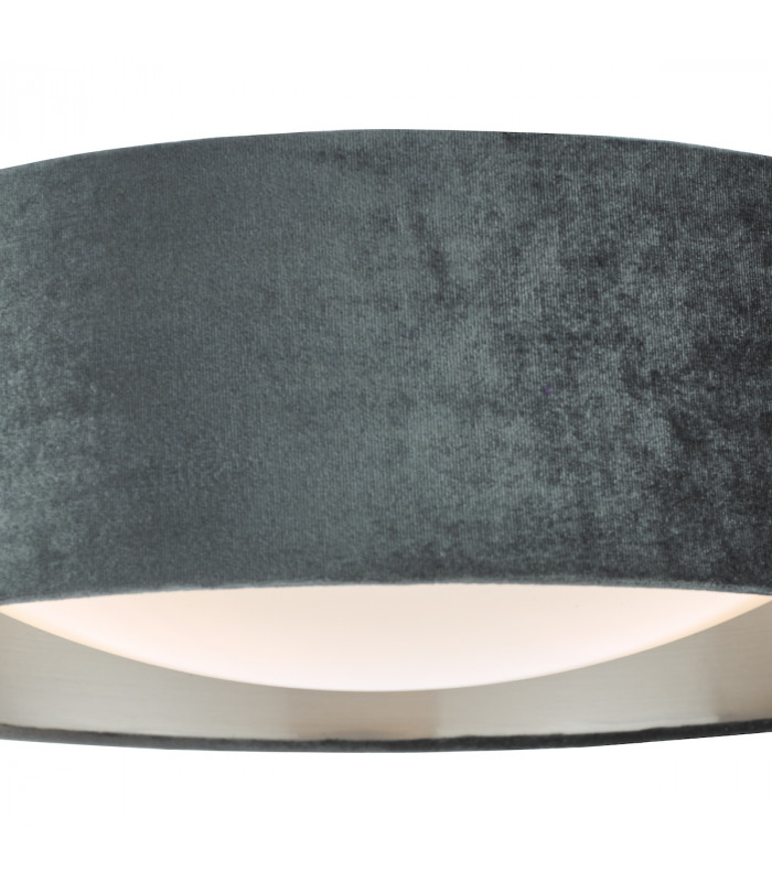 Cylindrical 2 Light Flush Lamp Velvet Dark Grey Shade 40Cm-2