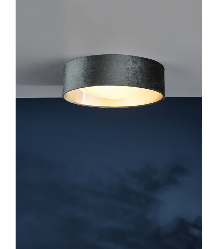 Cylindrical 2 Light Flush Lamp Velvet Dark Grey Shade 40Cm-5
