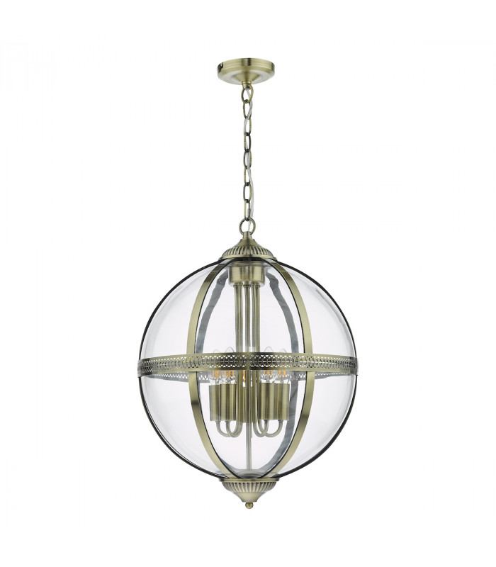5 Light Lantern Antique Brass Glass-2