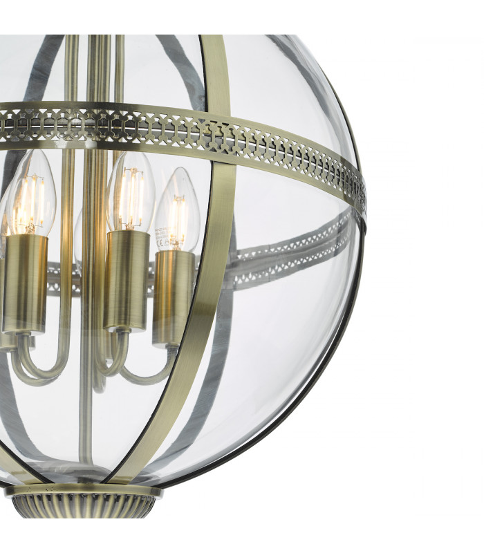 5 Light Lantern Antique Brass Glass-4