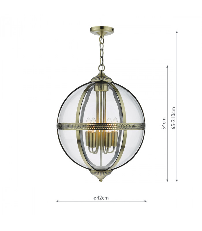 5 Light Lantern Antique Brass Glass-6