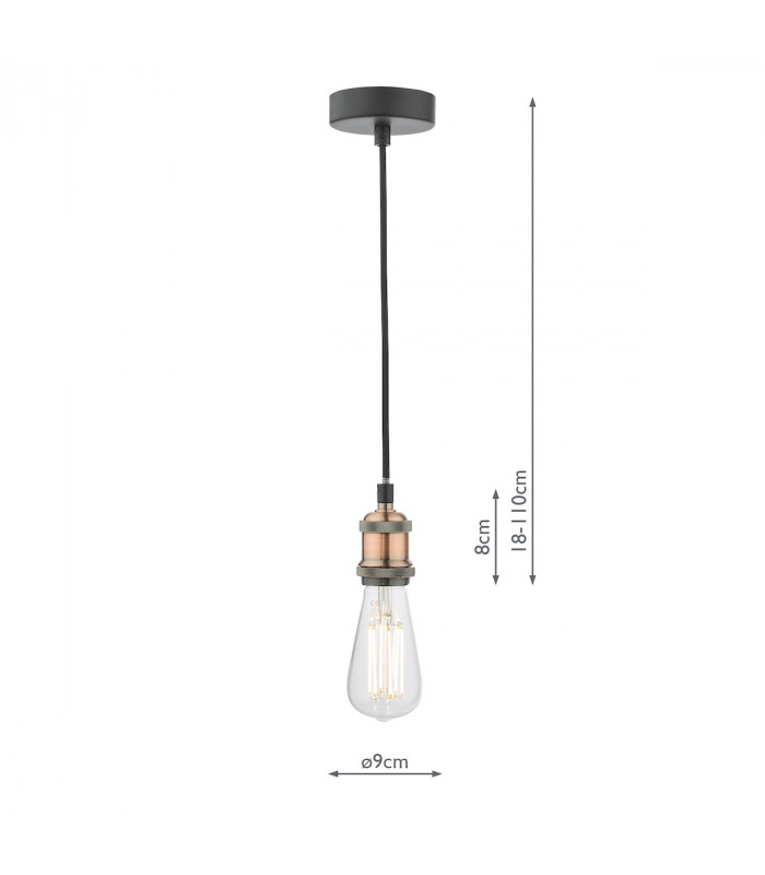 Simple 1 Light E27 Suspension Antique Copper Matt Black-5