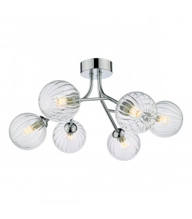 6 Light Semi Flush Polished Chrome Ribbed Glass-1