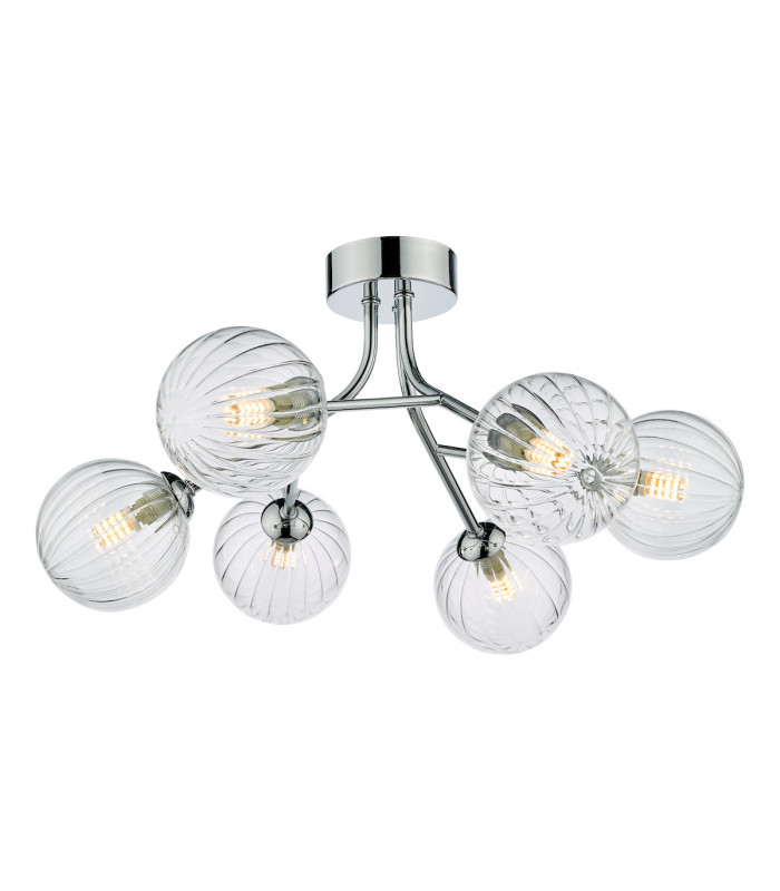 6 Light Semi Flush Polished Chrome Ribbed Glass-1