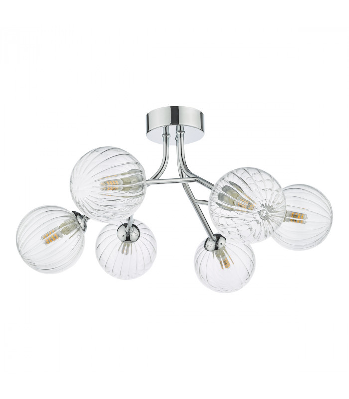 6 Light Semi Flush Polished Chrome Ribbed Glass-2