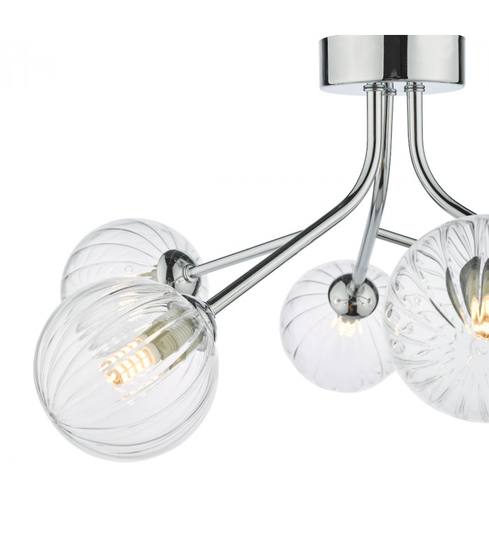 6 Light Semi Flush Polished Chrome Ribbed Glass-3