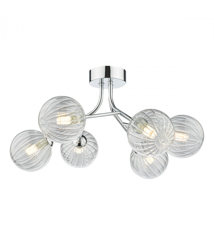 6 Light Semi Flush Polished Chrome Ribbed Glass-46 Light Semi Flush Polished Chrome Ribbed Glass-5