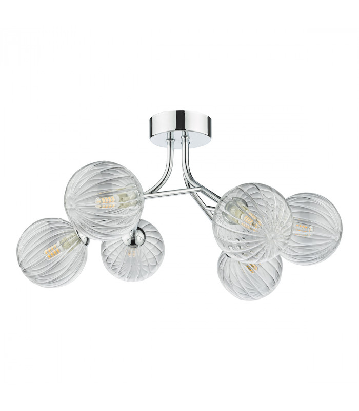 6 Light Semi Flush Polished Chrome Ribbed Glass-6