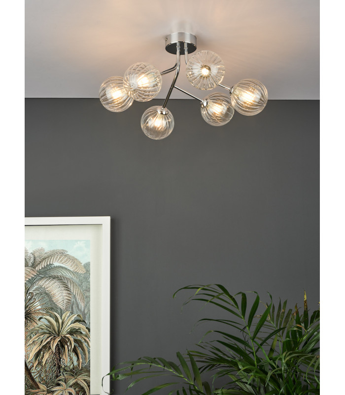 6 Light Semi Flush Polished Chrome Ribbed Glass-7