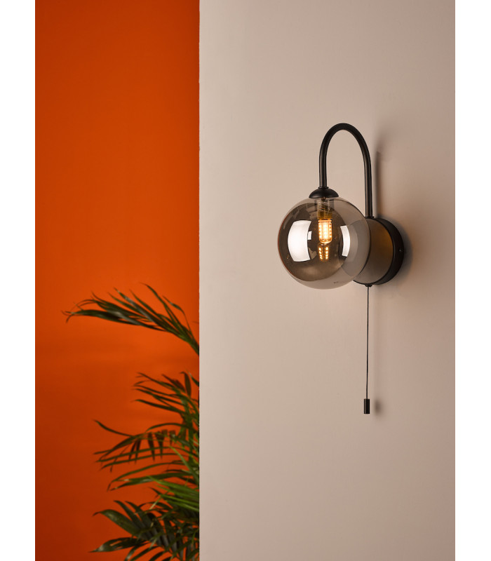 Wall Light Matt Black Smoked Glass Shade-4