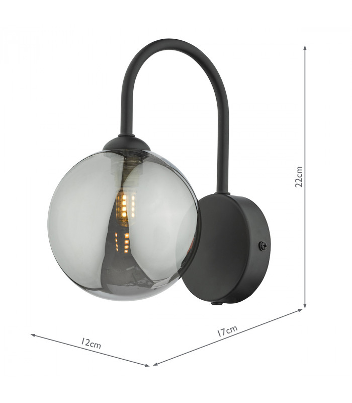 Wall Light Matt Black Smoked Glass Shade-6
