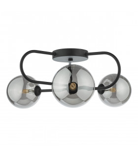 3 Light Semi Flush Matt Black Smoked Glass Shade-1