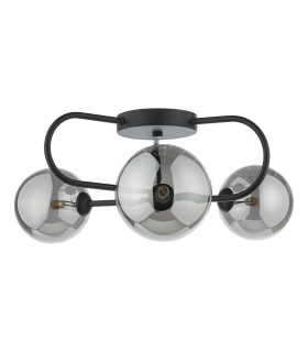 3 Light Semi Flush Matt Black Smoked Glass Shade-2