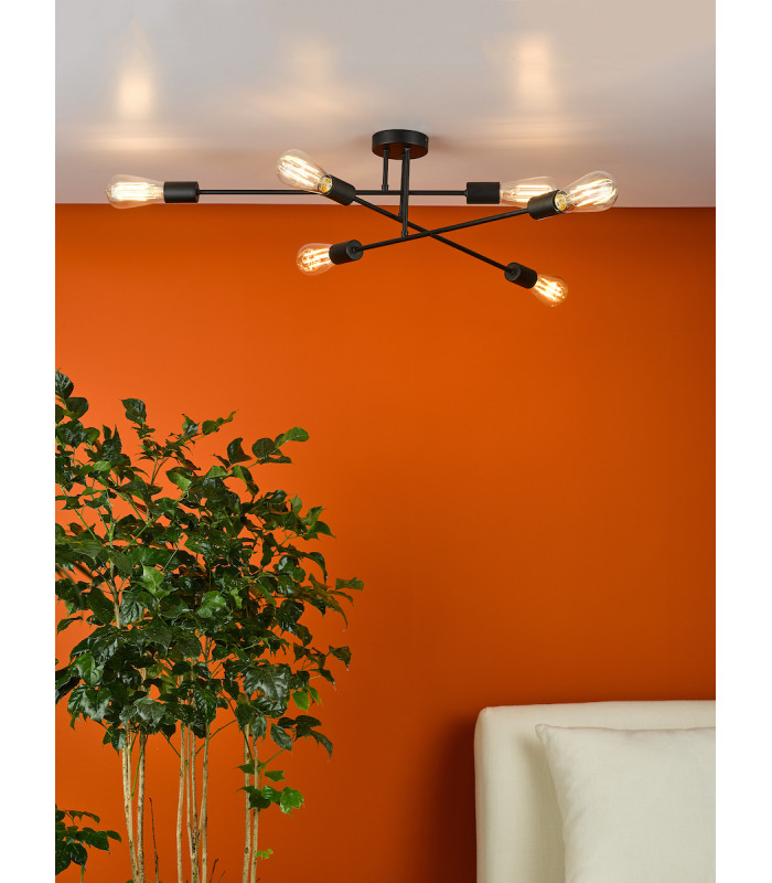 Multi Arm 6 Light Flush Matt Black-7