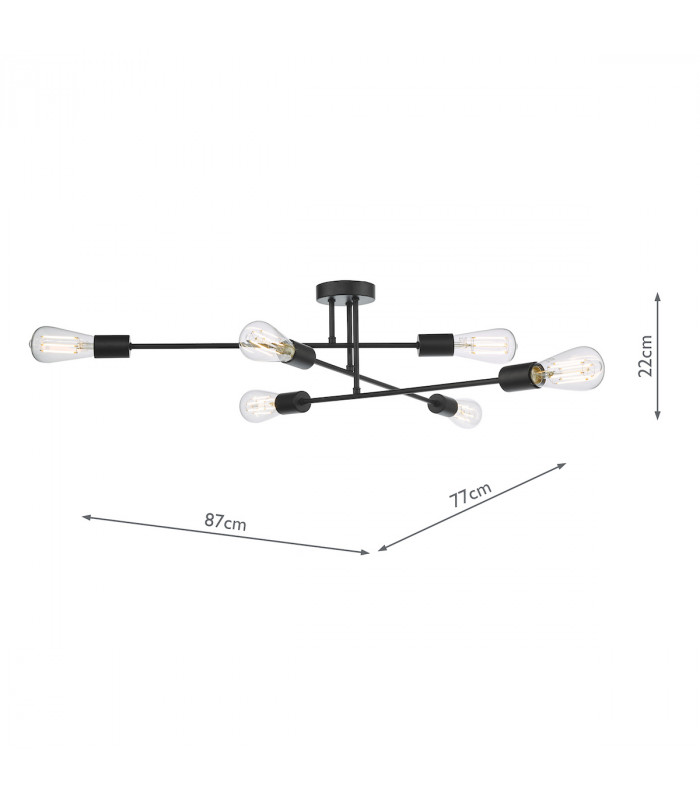 Multi Arm 6 Light Flush Matt Black-8