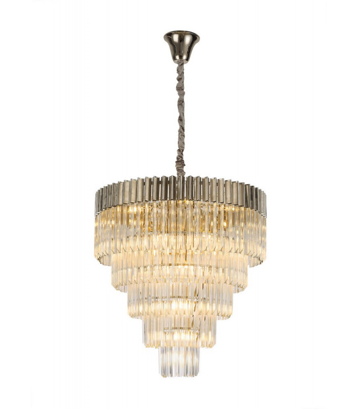 Pendant Round 5 Tier 19 Light E14 Polished Nickel Clear Glass Item Weight: 30.2kg-1