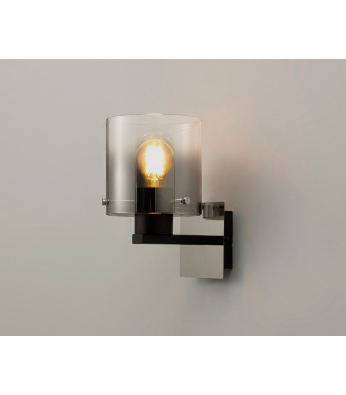 Single Switched Wall Lamp 1 Light E27 Black Smoke Fade Glass-3