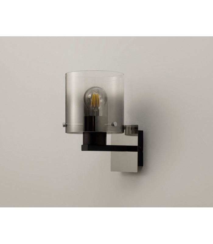 Single Switched Wall Lamp 1 Light E27 Black Smoke Fade Glass-8