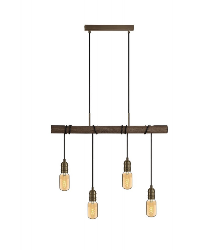 Pendant 4 x E27 Medium Oak Antique Brass-1