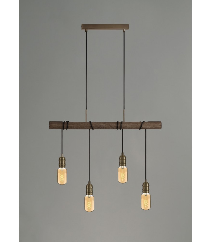 Pendant 4 x E27 Medium Oak Antique Brass-3