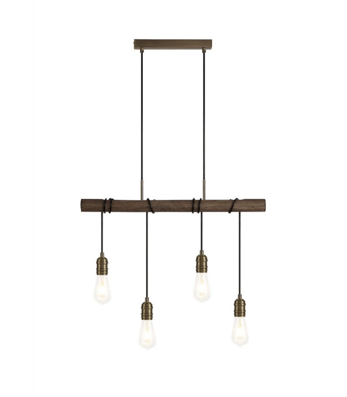 Pendant 4 x E27 Medium Oak Antique Brass-4