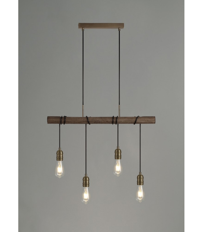 Pendant 4 x E27 Medium Oak Antique Brass-10