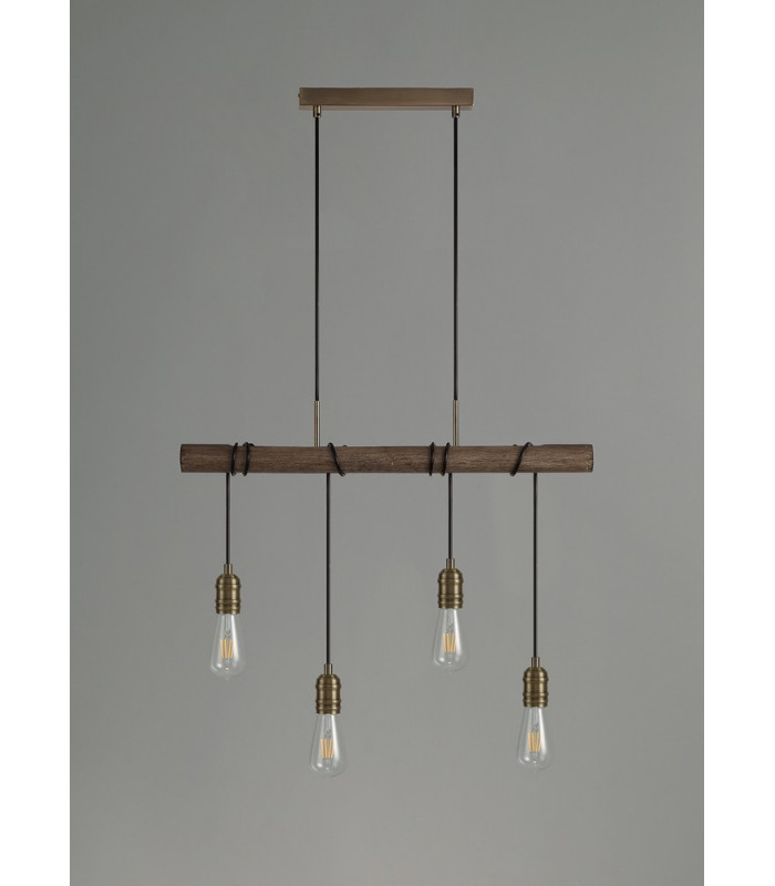 Pendant 4 x E27 Medium Oak Antique Brass-11