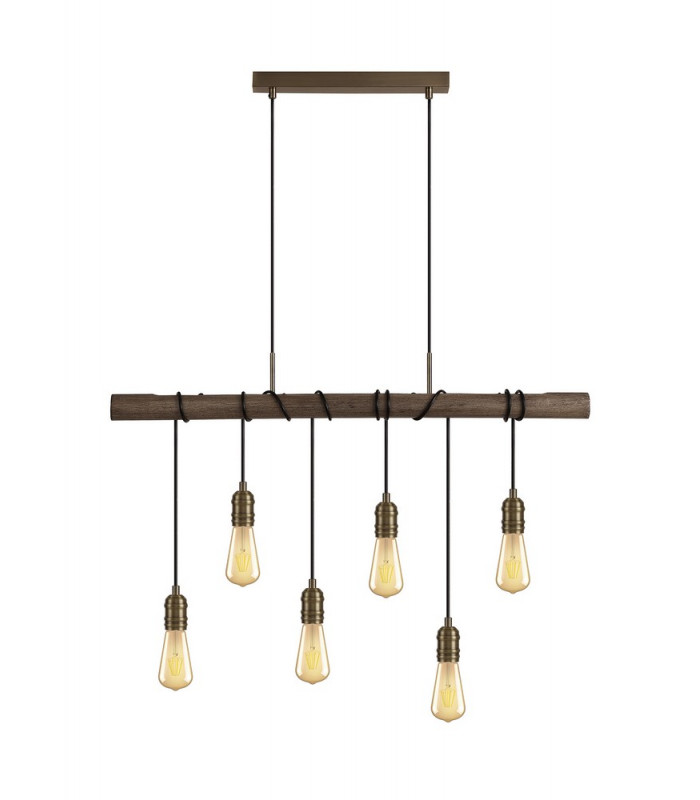 Pendant 6 x E27 Medium Oak Antique Brass-1