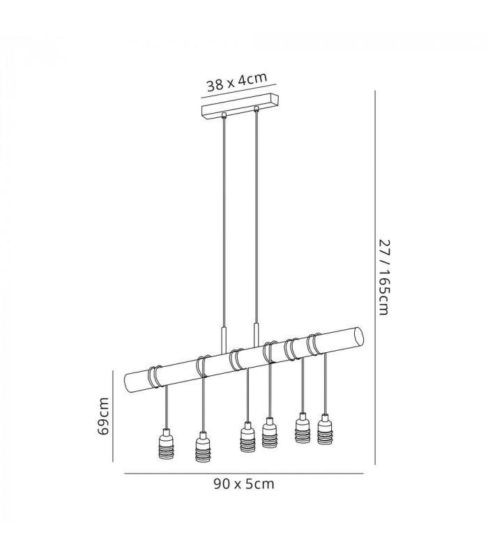 Pendant 6 x E27 Medium Oak Antique Brass-2