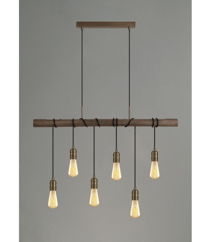 Pendant 6 x E27 Medium Oak Antique Brass-3