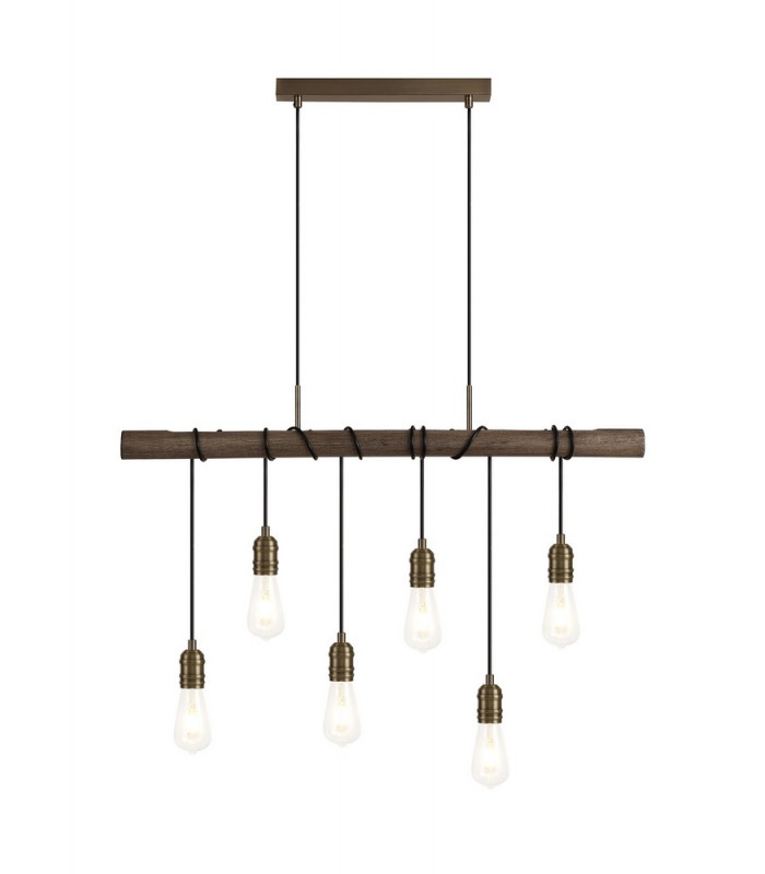 Pendant 6 x E27 Medium Oak Antique Brass-5