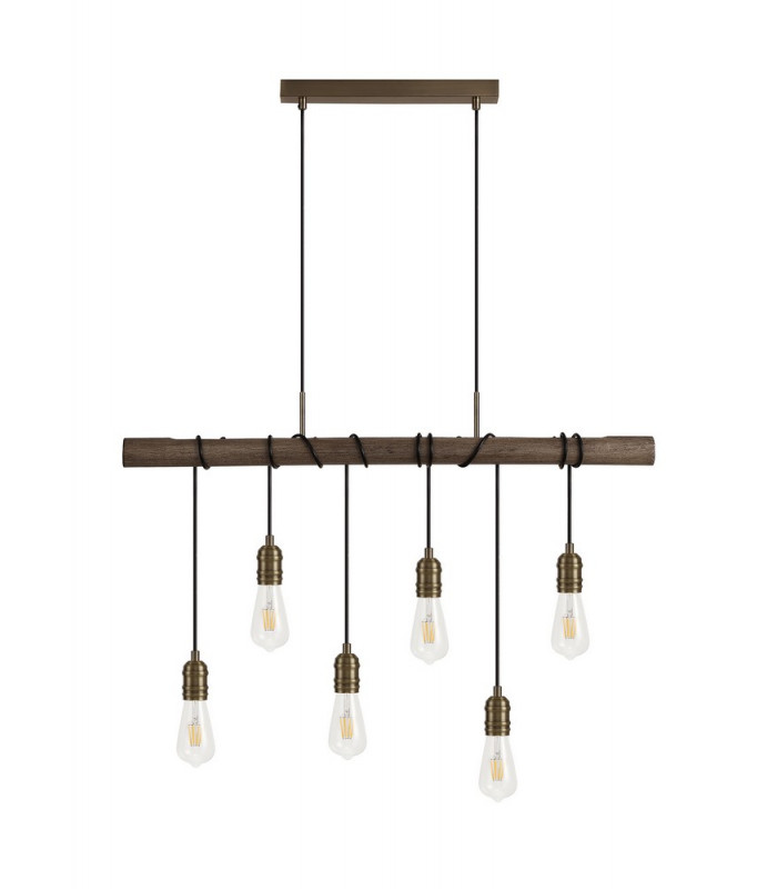 Pendant 6 x E27 Medium Oak Antique Brass-6