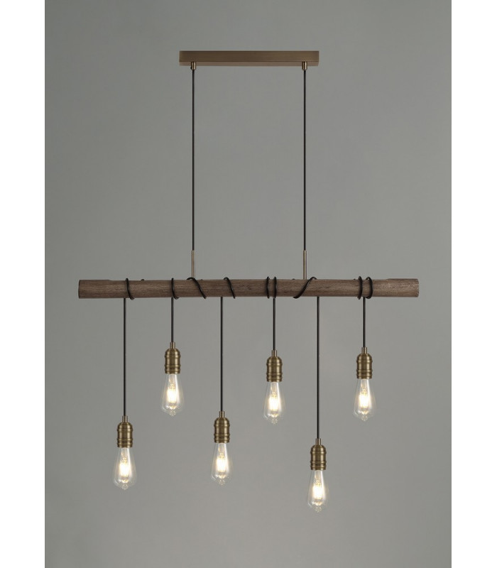 Pendant 6 x E27 Medium Oak Antique Brass-11