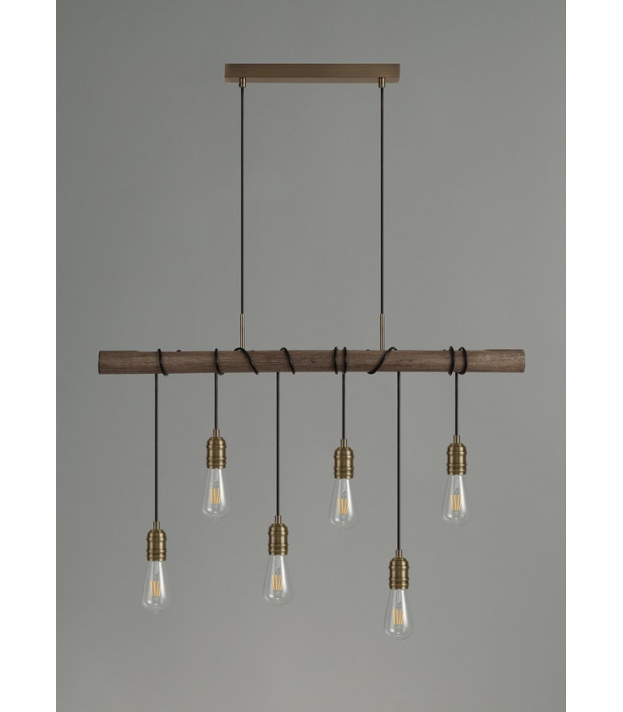 Pendant 6 x E27 Medium Oak Antique Brass-12
